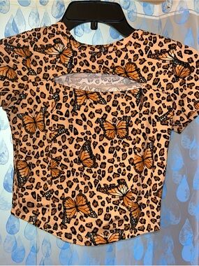 Butterfly & Leopard Cutout Crop Top - Orange